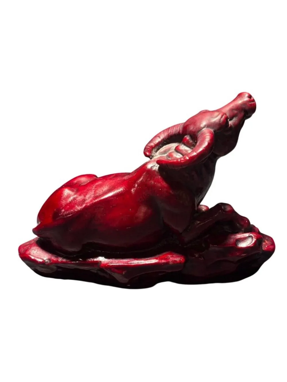 Chinese Zodiac Red Resin Water Buffalo Figurine Decorative Sculpture Chinoiserie